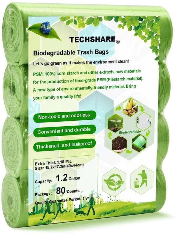 Compostable Caddy Liners 80 Counts, 5L Biodegradable Bin Bags 1.2 Gallon Food Waste Bags, Thick Bin Bags For Food/Household/Garden Waste in Kitchen, Office, Home