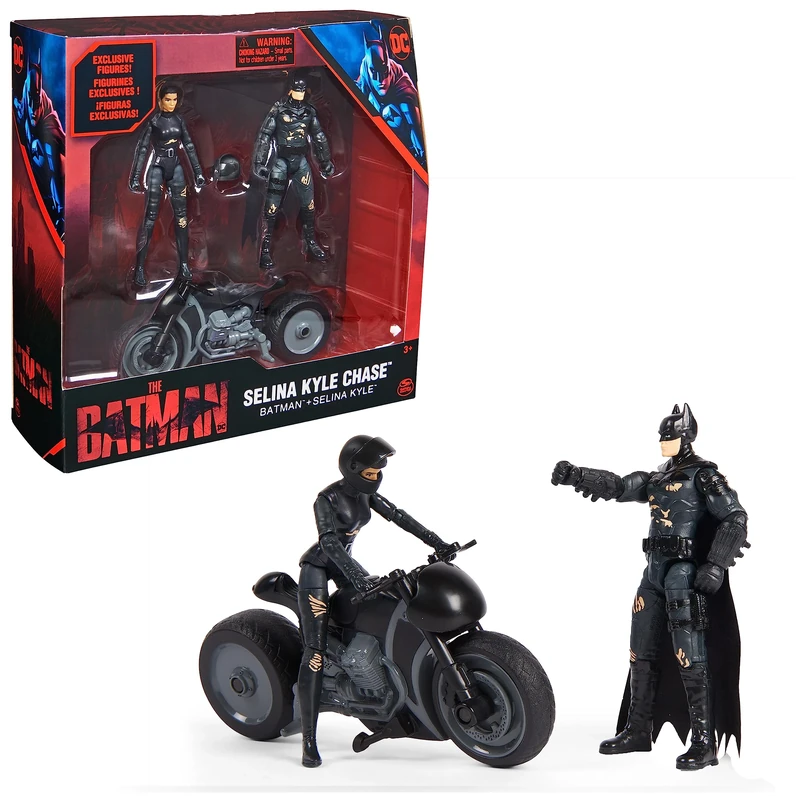 DC Batman The Batman 10 cm Playset with Batman, Selina Kyle Action Figures and Selina Kyle Bike Includes Batman Movie Accessories