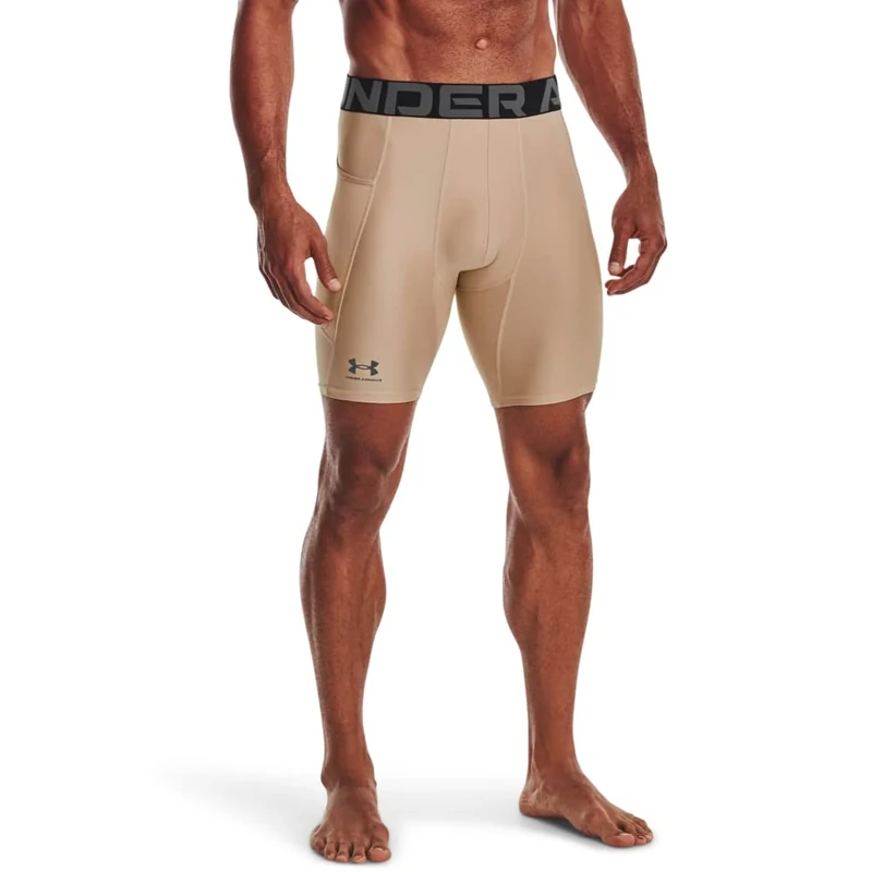 Under Armour Men's HeatGear Compression Shorts, (249) Beige / / Graphite, XS