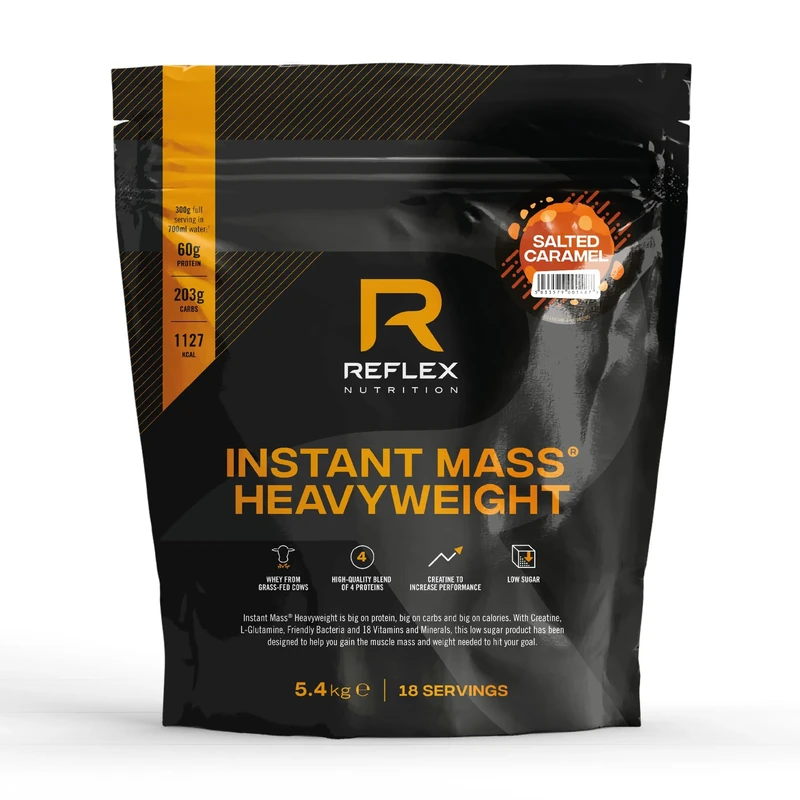 Reflex Nutrition Instant Mass Heavyweight - Mass Gainer - Over 1000 Kcal per Serving, 60g Protein, Creatine - High Calorie Post Workout or Before Bed Protein Shake (Salted Caramel, 5.4 kg)