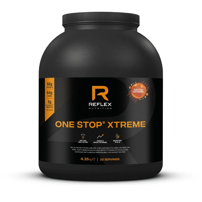 Reflex Nutrition One Stop® Xtreme - Serious Mass Gainer - All in One Protein Powder - 55g Protein, 10.3g BCAAs, 5,000mg Creatine - Muscle Building Protein Shake (Salted Caramel, 4.35kg)