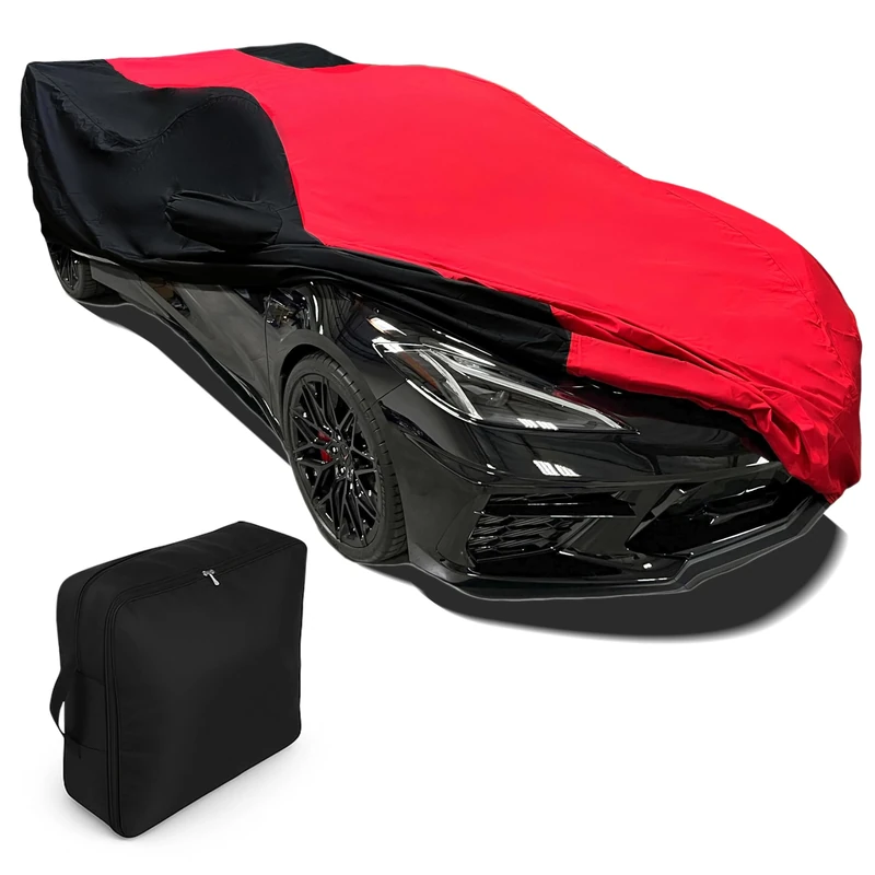 C8 Corvette Ultraguard Plus Car Cover - Indoor/Outdoor Protection Water Resistant 300 Denier : C8 Stingray, Z51, Z06 - Custom FIT for 2020-2023 Corvettes (Red/Black)