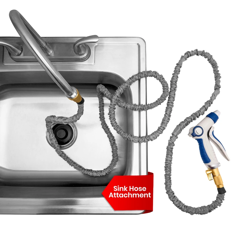 Expandable Indoor Water Hose Attachment that Connects to Kitchen Sink or Bathroom Sink Faucet for Watering Houseplants, Washing Pets, Household Cleaning, Washing Hair (50 FT)