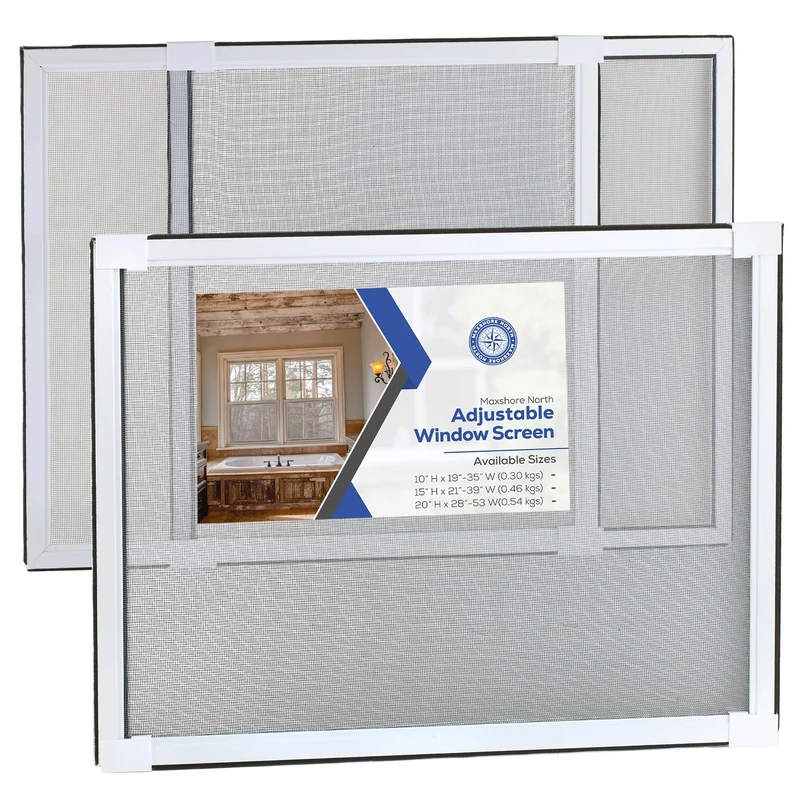 Maxshore North Adjustable Window Screen 50.8 H x 71-134 W Centimeters - 2 Pack Extendable Powder Coated Aluminium Frame - Complete with Fibreglass Mesh Screen and Felt Weatherstripping