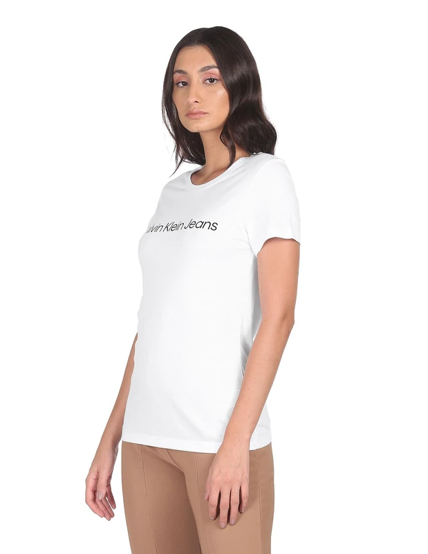 Calvin Klein Women's 2 Pack Institutional Logo Short Sleeve Round Neck T-Shirts, Multicolor (Bright White/Ck Black), L
