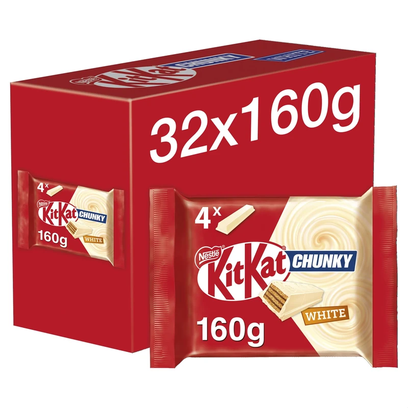 KitKat Chunky White Chocolate Bar Multipacks, 32 Pack of 4 x 40 g, (Total 128 Bars)