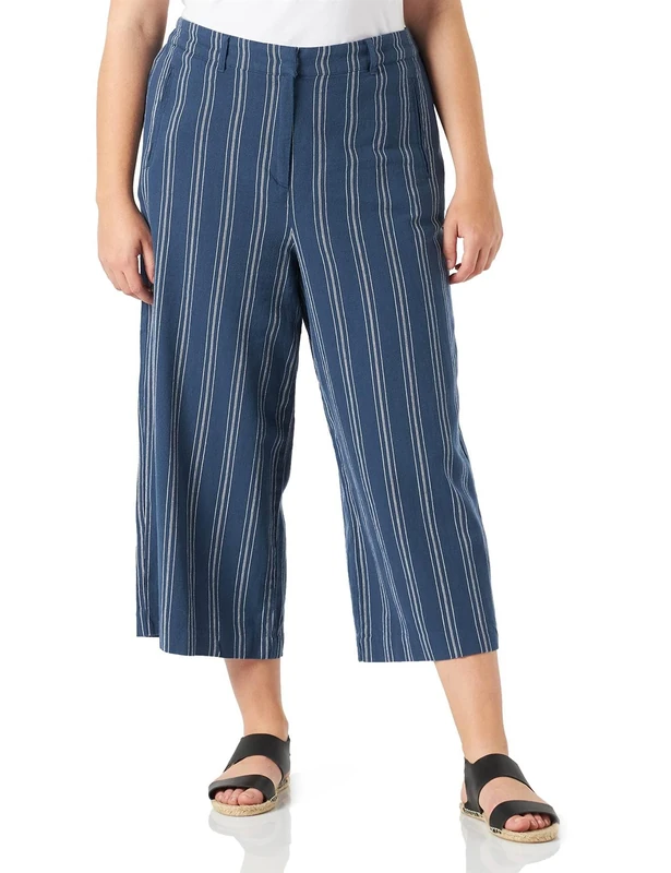 Tom Tailor Ladies Culotte Fabric Pants with Stripes 1031280, 29534 - Navy Thinner Stripe, 34W / 26L