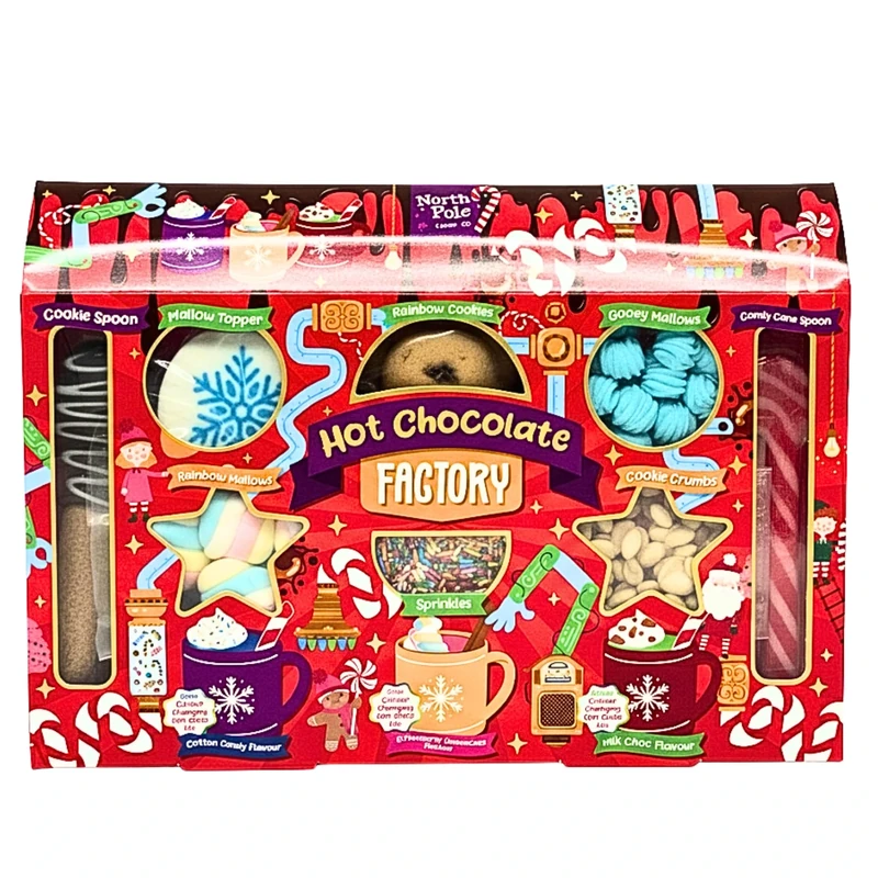 Christmas Hot Chocolate Station - Mini Mallows, Cookie Spoon, Rainbow Cookies, Candy Cane Spoon, Snowflake Marshmallows Topper & Instant Hot Chocolate Mix - Gift Set Xmas