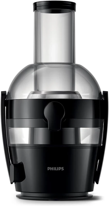 Philips Viva Collection Juicer, 800 W Motor, 2L Capacity, XL Tube, QuickClean Technology, Drip Stop, Pre-clean, See-through Integrated Pulp Container, Black (HR1855/70)