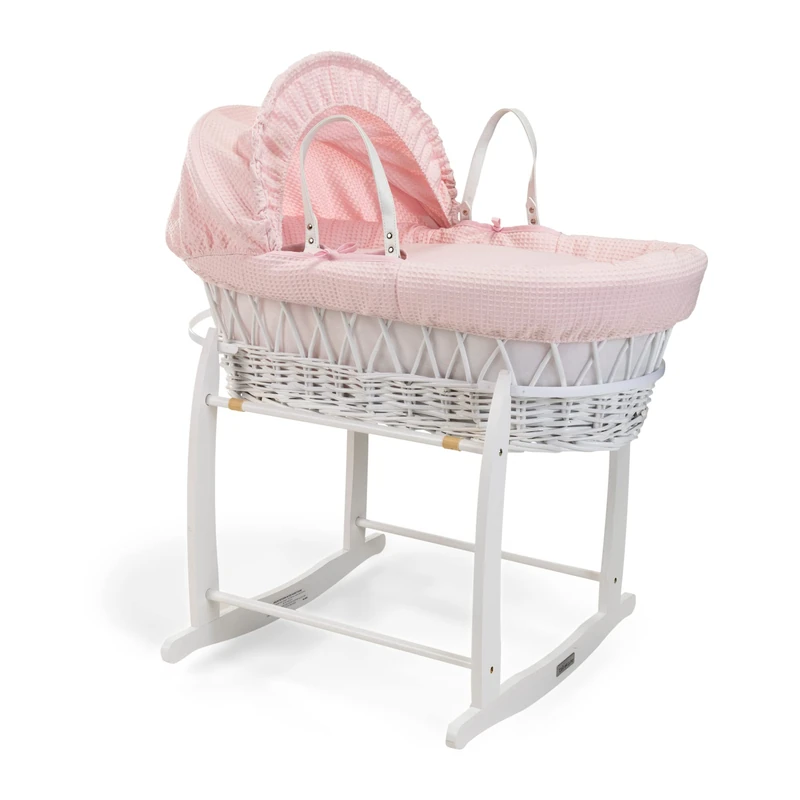 Clair de Lune Waffle Wicker Moses Basket with Rocking Stand