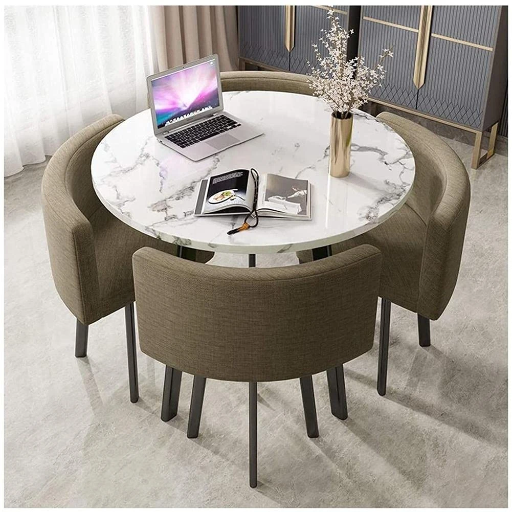 HHII coffee5 Piece Kitchen Dining Table Set Round Dining Table Set for 4,Upholstered Chairs for Small Spaces Kitchen Table and Chairs Dining Room Table for Restaurant