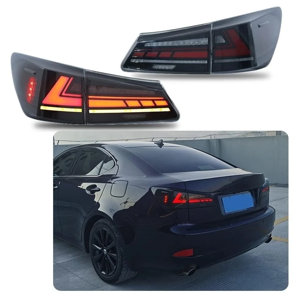 inginuity time LED Smoked Tail Lights For Lexus IS250 IS350 ISF 2006 2007 2008 2009 2010 2011 2012 2013 Start Up Animation Sequential Rear Lamps Assembly (Smoked)