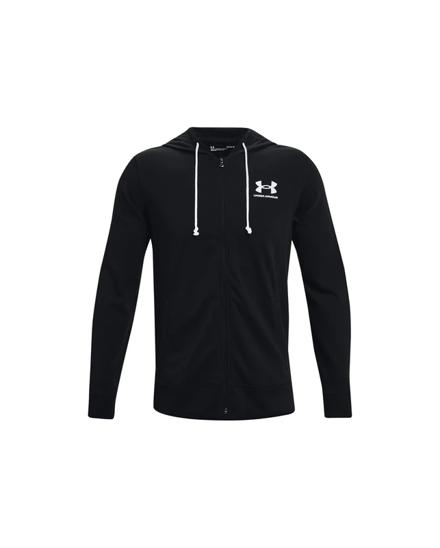 Under Armour Men's Rival Terry Left Chest Full Zip, Lightweight Men's Gym Top with Zip, Comfortable Sports Top for Warm-Ups and Training,Black / / Onyx White,LG