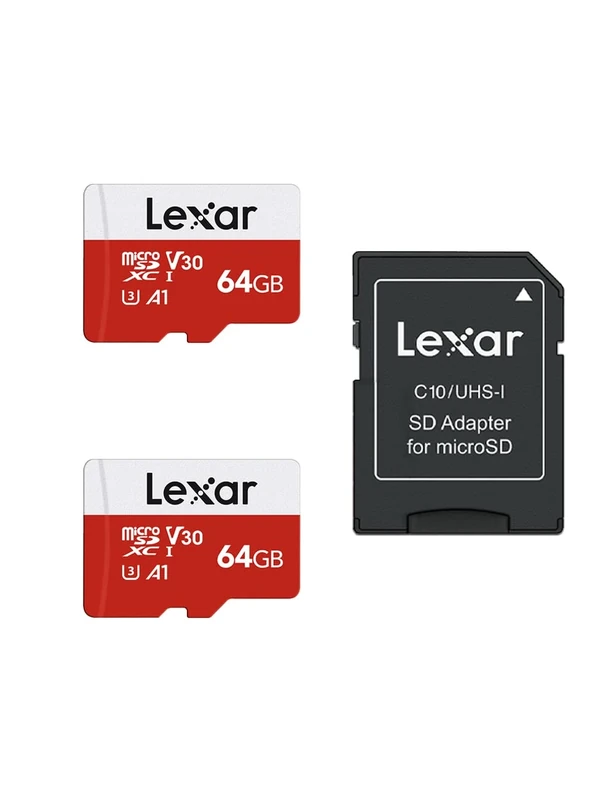 Lexar 64GB 2 Pack Micro SD Card E Series, microSDXC UHS-I Flash Memory Card with Adapter - Up to 100MB/s, A1, U3, Class10, V30, High Speed TF Card (2 microSD Cards + 1 Adapter)