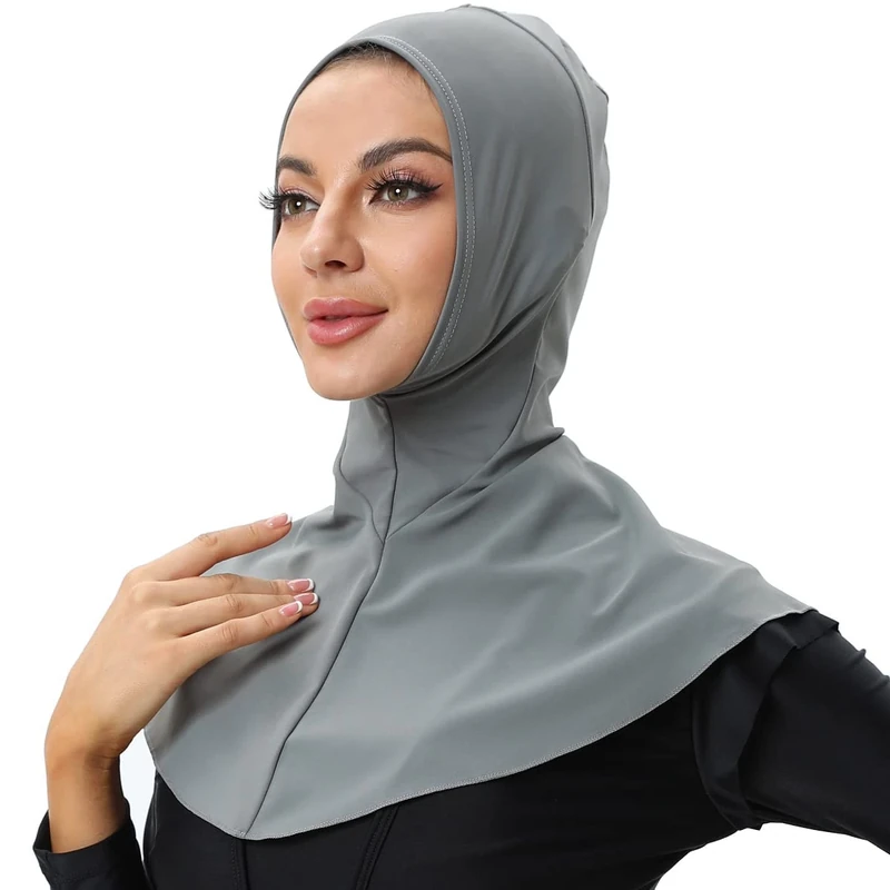 seafanny Women's Gray Swim Hijab - Full Coverage, UPF 50+, Quick Dry