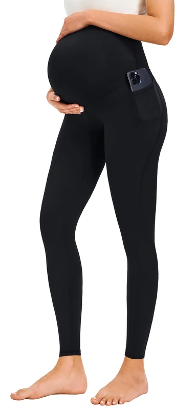 JOYSPELS Maternity Leggings Over The Belly with Pockets Non-See-Through Workout Pregnancy Leggings, Black, S