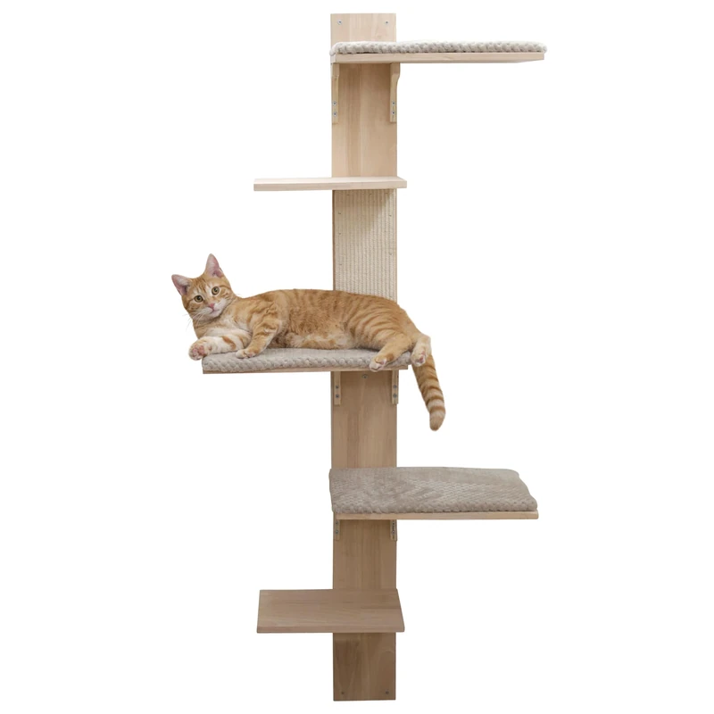 Kerbl Pet Timber Wall Scratching Post for Cats, Natural/Grey