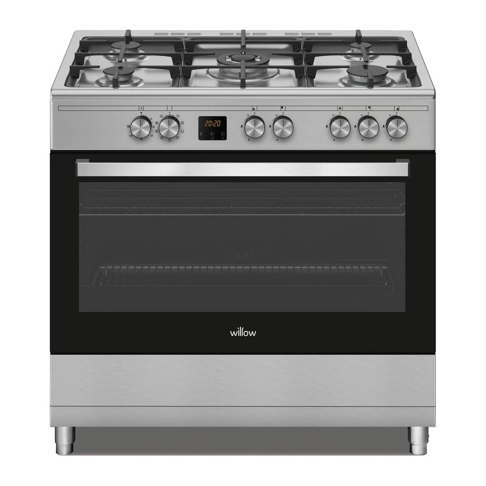 Willow WS90DFSS 95L Capacity Dual Fuel, Freestanding Range Cooker with 5 Gas Burners, Wok Burner, 2 Year Warranty – Stainless Steel