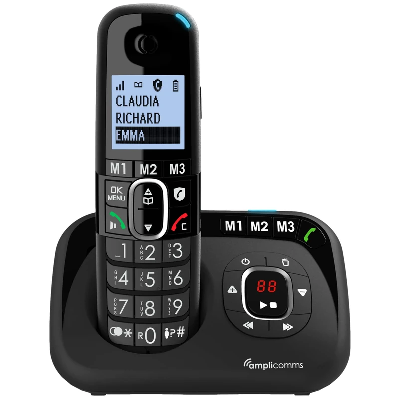 Amplicomms Big Tel 1580 Single Cordless Big Button Phone for Elderly with Answer Machine - Loud Phones for Hard of Hearing - Hearing Aid Compatible Phones - Cordless Number Telephone