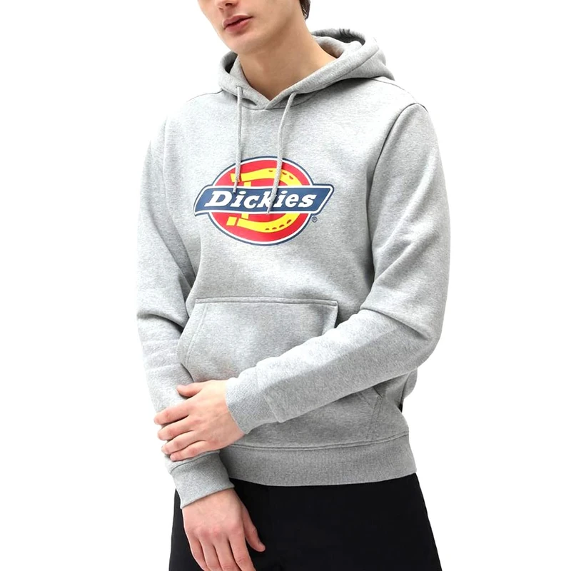 Dickies Men's Icon Logo Hoodie Hooded Sweatshirt, Grey Melange, L