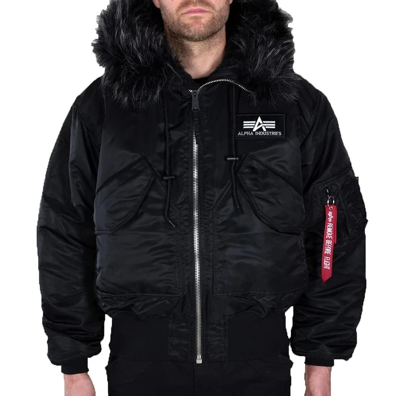 Alpha Industries 45P Hooded Custom Bomber Jacket for Men Black/Black