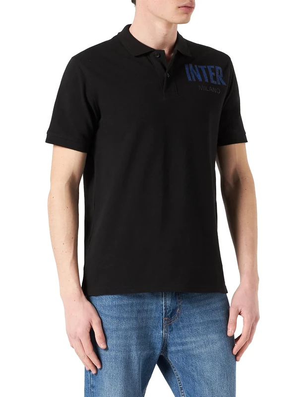 Inter Men's Black and White Logo Rear Polo Shirt, 100% Cotton - Image 1