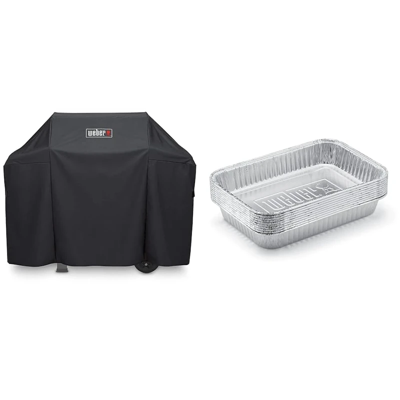 Weber 7183 Spirit 300 Cover, Black, 95.0 cm*62.0 cm*55.0 cm & 6415 Drip Pans 10-Piece, Small, Silver