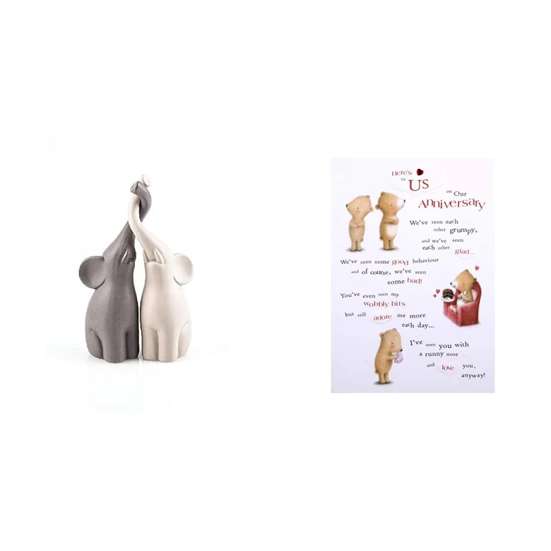 Pajoma 54837 Loving Elephants Set of 2, Height 25.5 CM & Our Anniversary Card from Hallmark - Cute Ted & Ginger Design