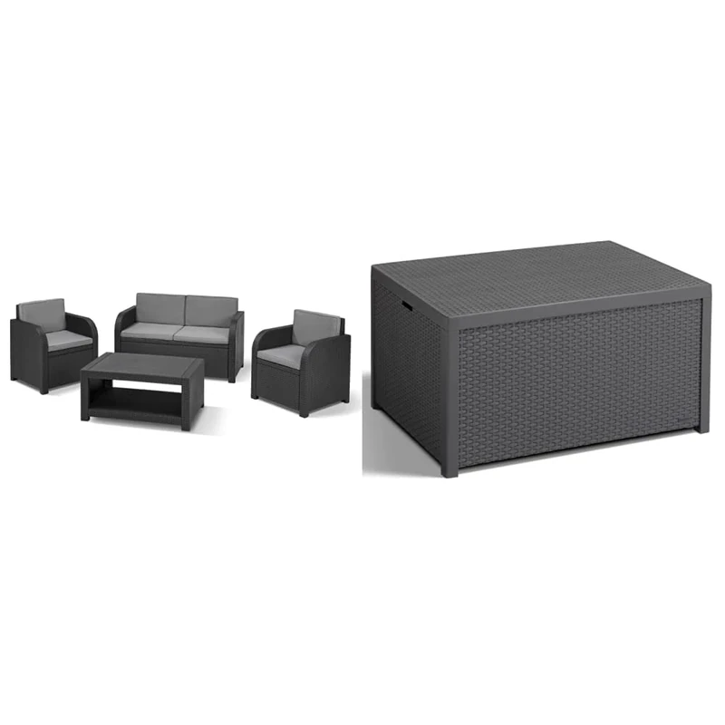 Keter Modena Garden Furniture Lounge Set & Allibert Arica Outdoor Storage Box - Graphite