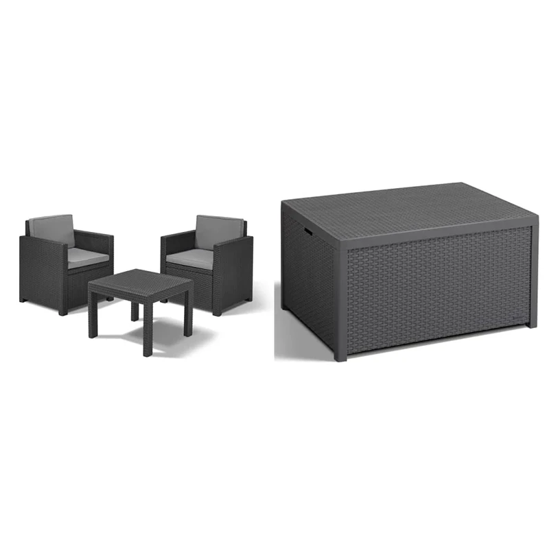 Keter Victoria Balcony Set & Allibert Arica Outdoor Storage Box - Graphite