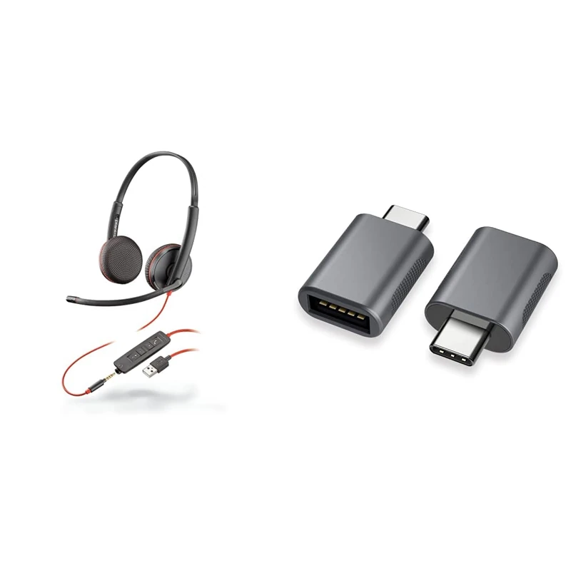 Plantronics Blackwire C3225 USB Headset and nonda USB C Adapter - Image 1