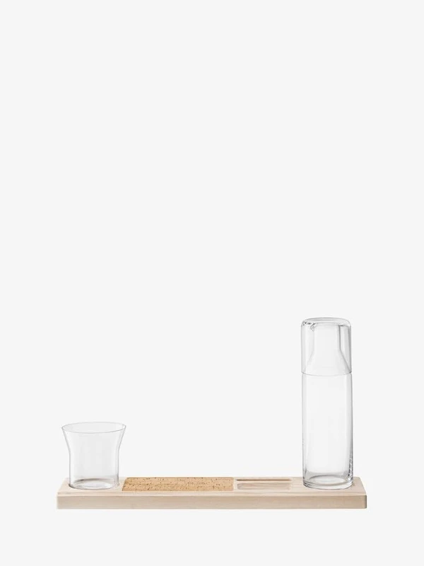 LSA International Plateau Duo Set L45cm Clear/Ash/Cork| 1 Unit | Mouthblown & Handmade Glass | Hand Planed Wood | PU04