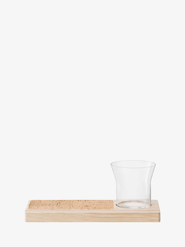 LSA Plateau Planter Set L28cm Clear/Ash/Cork| 1 Unit | Mouthblown & Handmade Glass | Hand Planed Wood | PU01 - Image 1