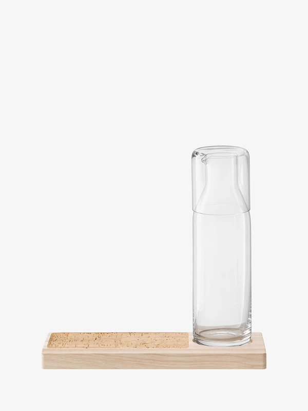 LSA International Plateau Carafe Set L28cm Clear/Ash/Cork| 1 Unit | Mouthblown & Handmade Glass | Hand Planed Wood | PU02