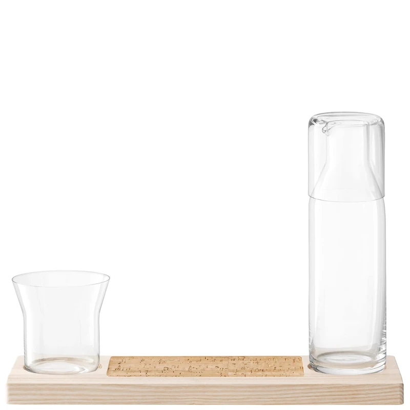 LSA Plateau Duo Set L37.5cm Clear/Ash/Cork| 1 Unit | Mouthblown & Handmade Glass | Hand Planed Wood | PU03