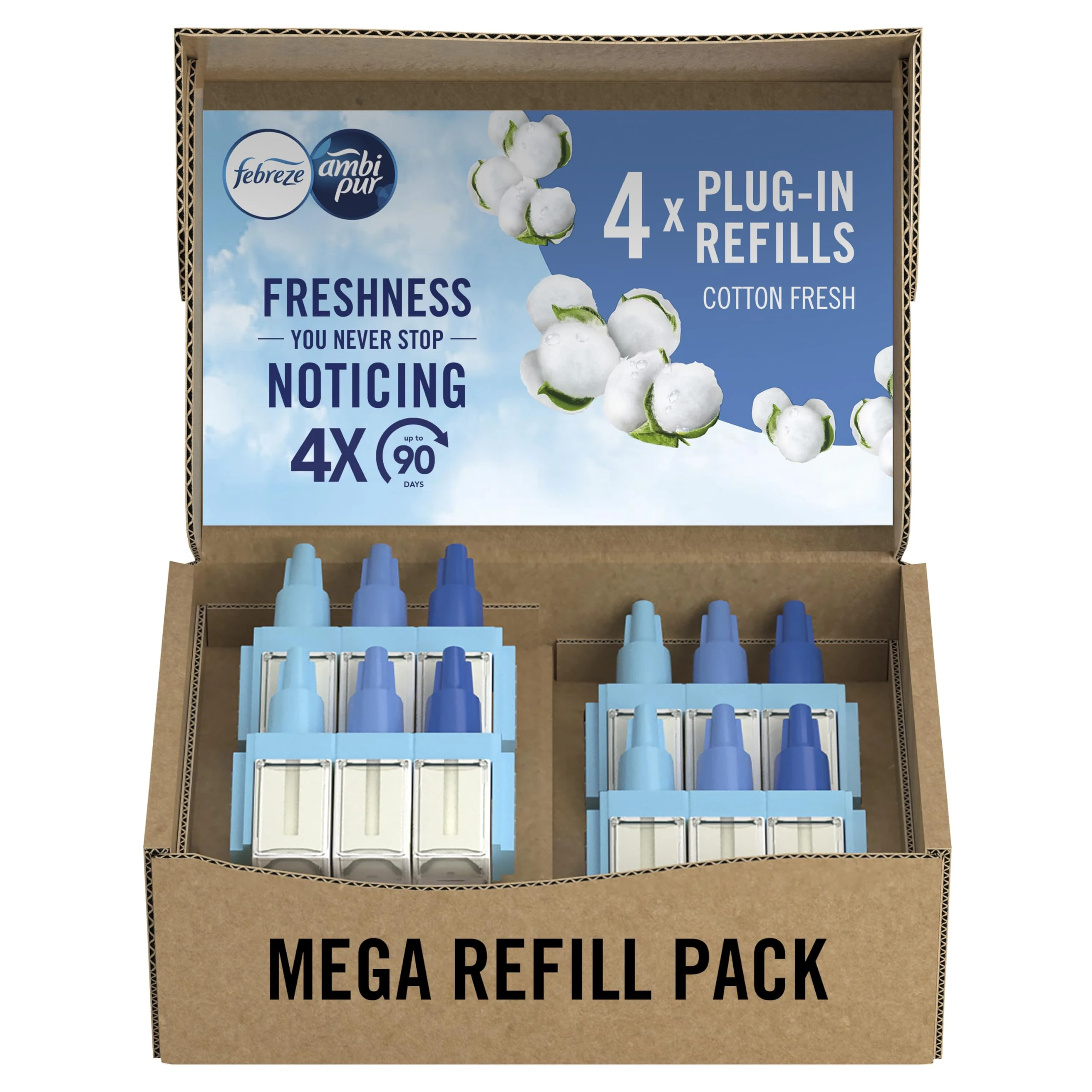 Febreze 3Volution Air Freshener Plug-In Refills, 4 Refills (20ML x 4), Cotton Fresh, 3 Alternating Scents to Fight Odours