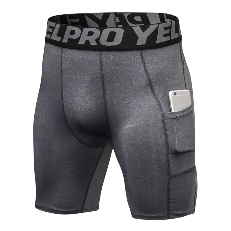 Yishengwan Compression, Shorts, Men, Gym Running, Shorts with Pockets, Sports Underwear Base, Layer, Shorts Quick-Drying Fitness Workout, Shorts for Cycling, Football, Training, Grey, XL