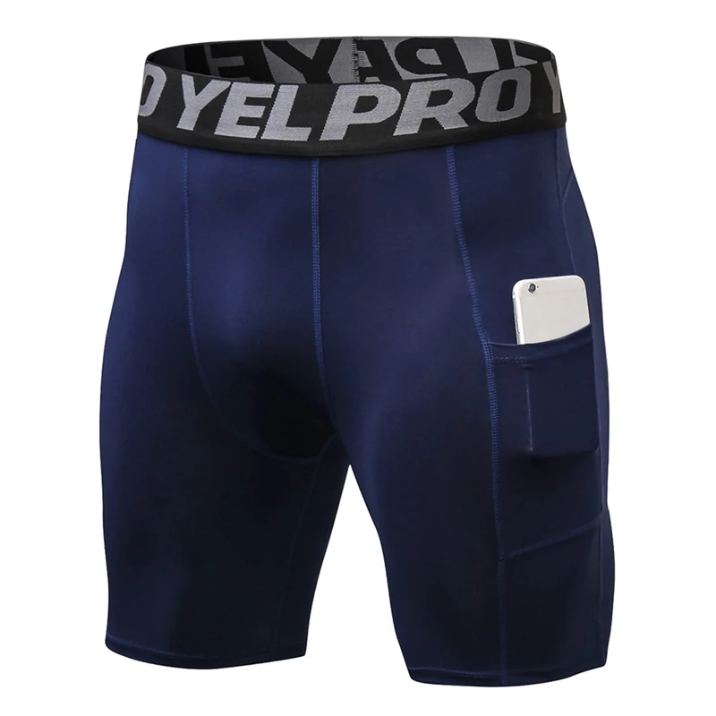 Yishengwan Compression, Shorts, Men, Gym Running, Shorts with Pockets, Sports Underwear Base, Layer, Shorts Quick-Drying Fitness Workout, Shorts for Cycling, Football, Training, Navy, XL