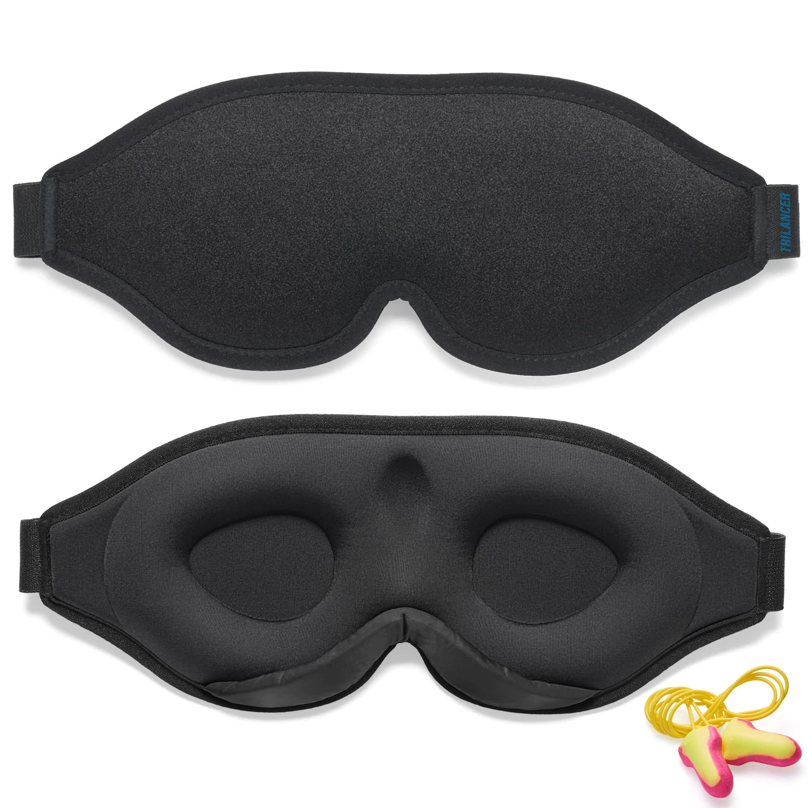 2025 Innovative Sleep Mask for Men and Women, Trilancer 3D 99.99% Light Blocking Design, Comfortable Eye mask, Blackout Blindfold for Sleeping, Nap, Meditation, Travel, with Earplugs (Black)