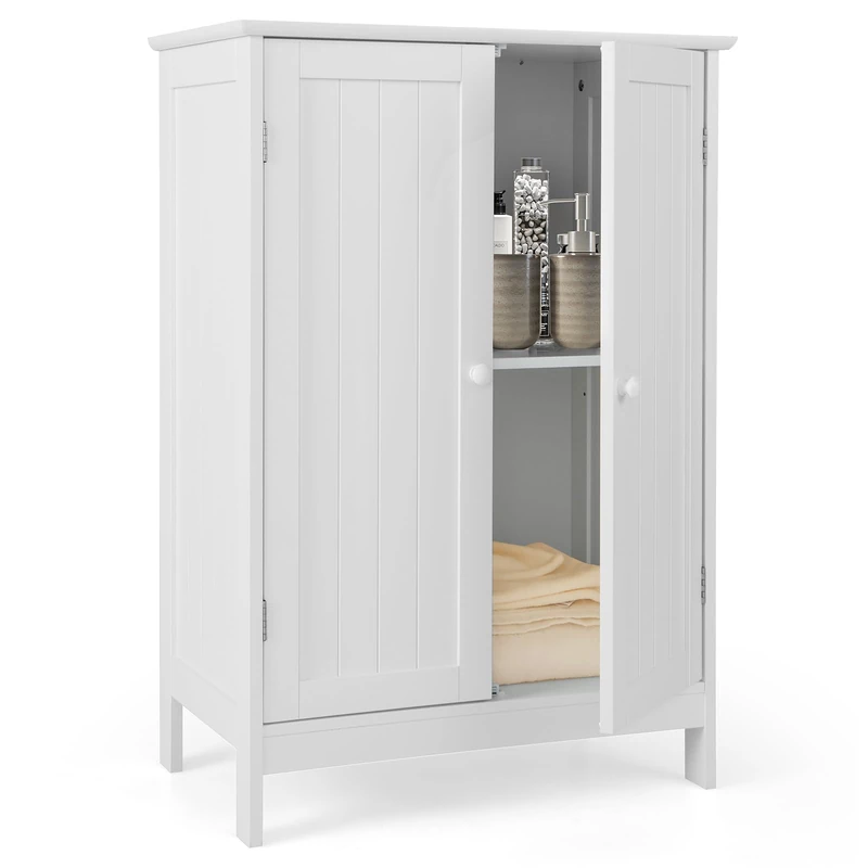 CASART Bathroom Floor Cabinet, Freestanding Storage Cupboard, Double Door Wooden Storage Organizer Unit for Bathroom Living Room Bedroom (White) - Image 1