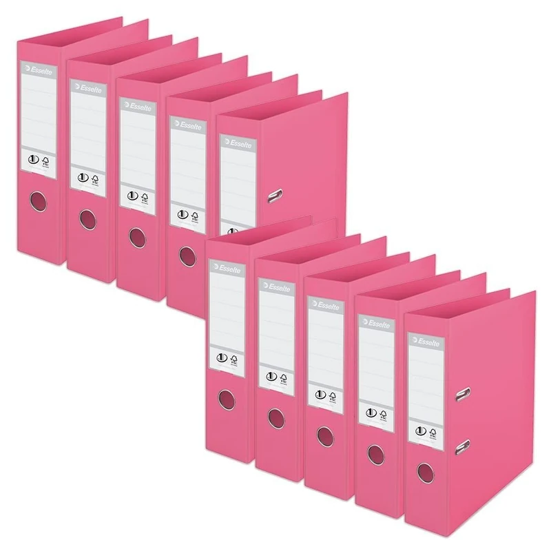 Esselte, Solea, A4 Lever Arch File, 75 mm Spine, 500 sheets Capacity, PP, Plastic Cover, Files & Folders, 628534, Pack 10, Solea Red