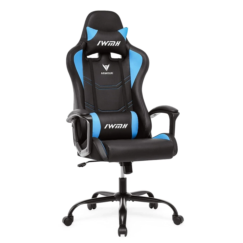 IntimaTe WM Heart Gaming Chair, Gamer Chair, Racing Chair, High Back Office Chair, Desk Chair, Swivel Chair, Computer Chair, Ergonomic Leather PC Chair, Blue