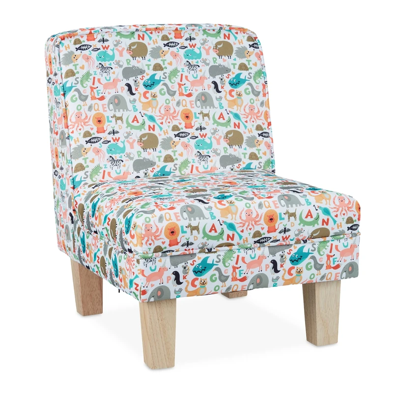 Relaxdays Children's Armchair with Animals, Letters, for Boys and Girls, Children's Room, Small Chair HBT: 60 x 45 x 52 cm, Colourful