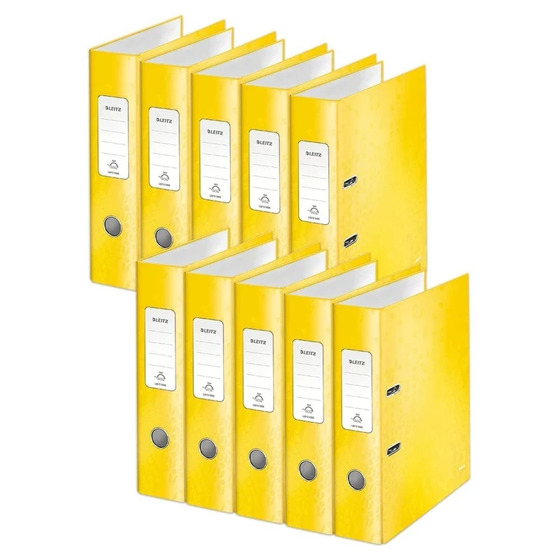 Leitz A4 Lever Arch File, Yellow, 80 mm spine width, WOW Range, Files & Folders, 10052016, Pack 10, Design may vary
