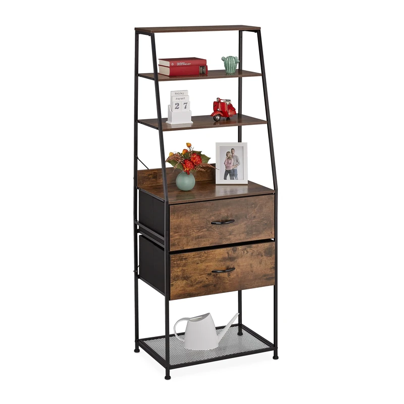 Relaxdays Shelf, 3 Drawers, 3 Shelves, Vintage Look, Industrial Design, HxWxD: 155 x 43 x 42.5 cm, Black/Brown