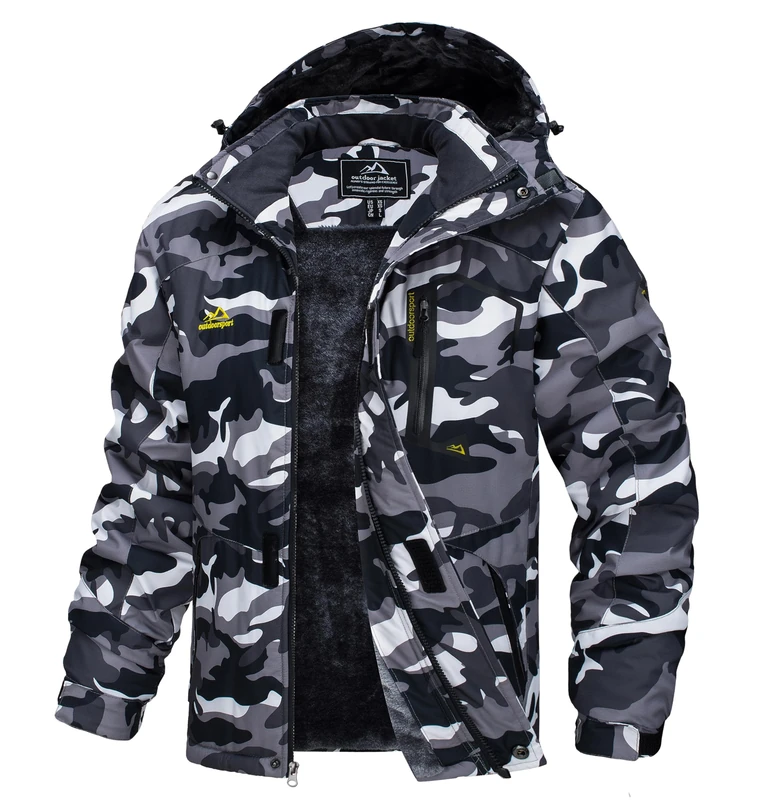 TACVASEN Men's Jacket Waterproof Camo Jacket Fleece Casual Winter Jacket