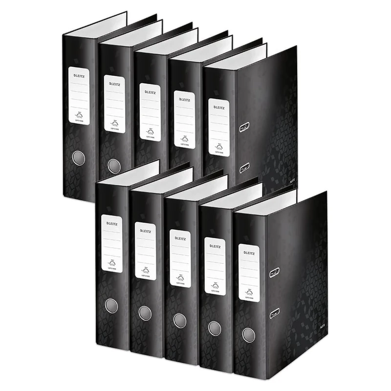 Leitz A4 Lever Arch File, Black, 80 mm spine width, WOW Range, Files & Folders, 10052095, Pack 10, Design may vary