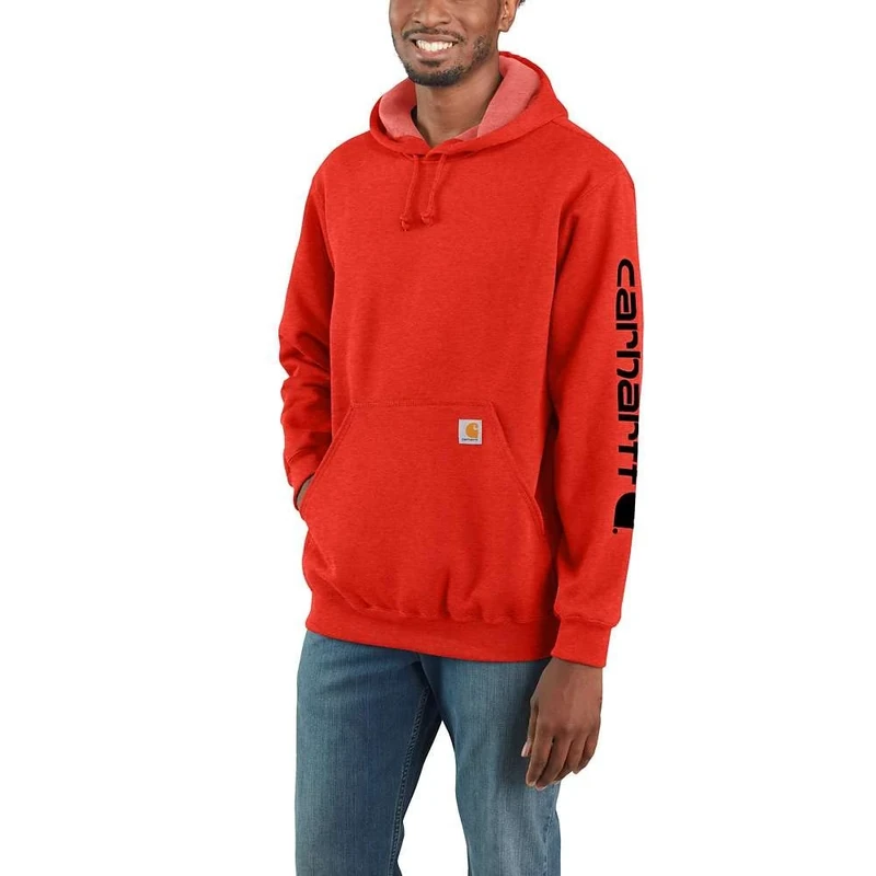 Carhartt Men's Loose Fit Midweight Logo Sleeve Graphic Sweatshirt Hooded Sweatshirt, Currant Heather, XS