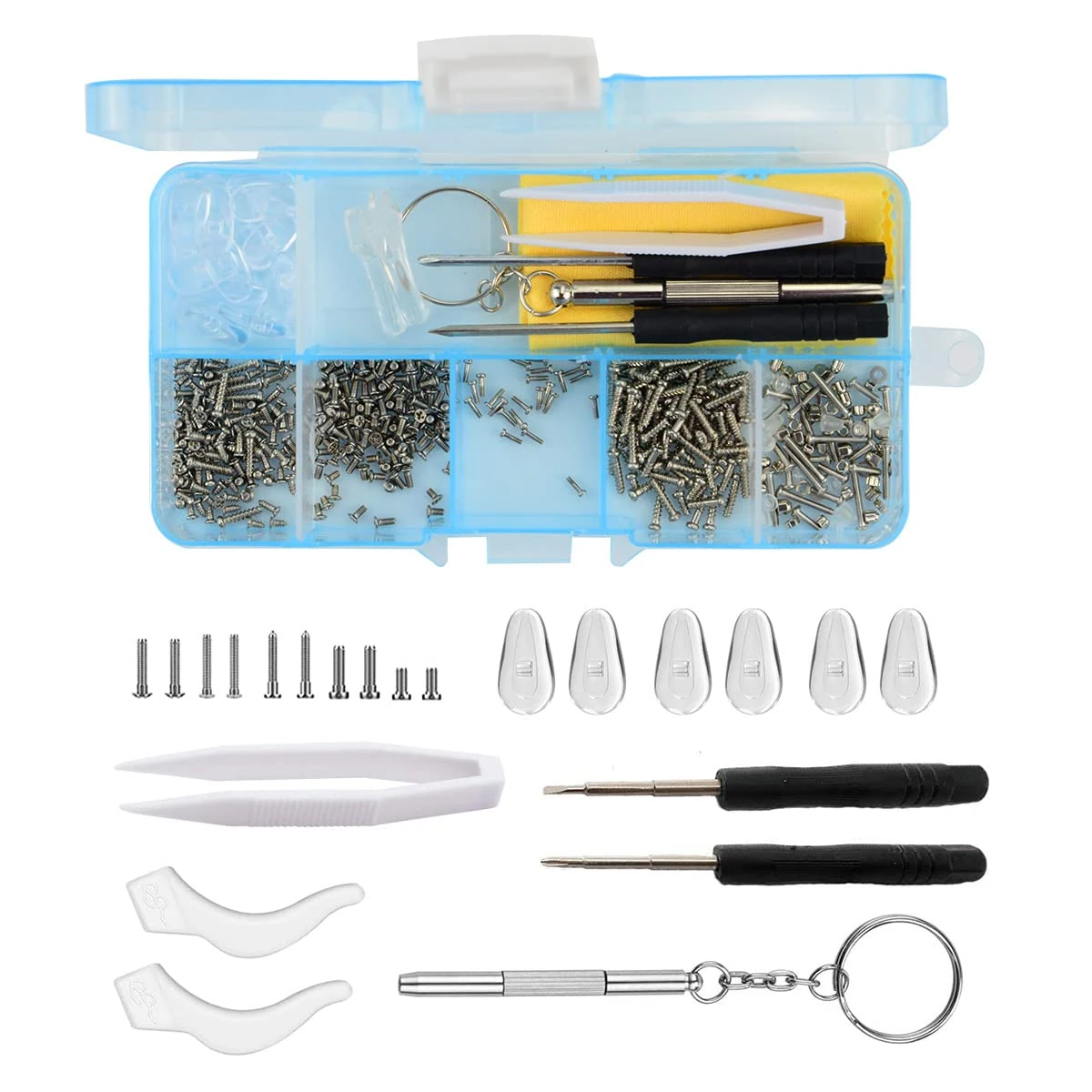 500+ Pcs Eyeglass Sunglass Glasses Repair Tool Kit, Spectacle Repair Screwdriver Set - Mini Screwdriver, Screws Nuts, Silicone Nose Pads, Tweezer, Glasses Cloth Assortment Repair Tool Set