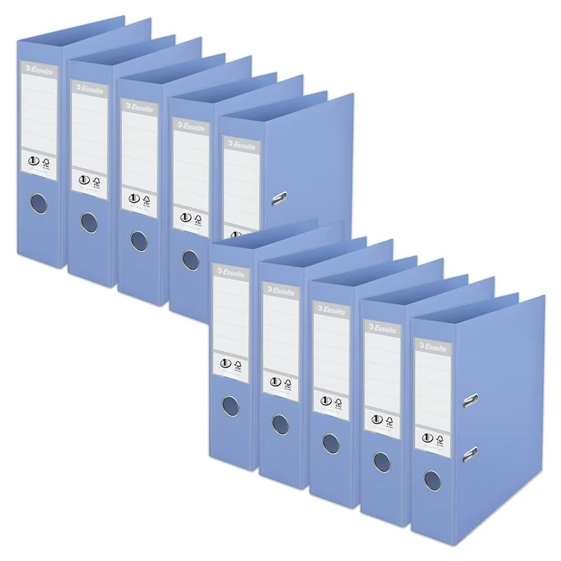 Esselte, Solea, A4 Lever Arch File, 75 mm Spine, 500 sheets Capacity, PP, Plastic Cover, Files & Folders, 628533, Pack 10, Solea Blue